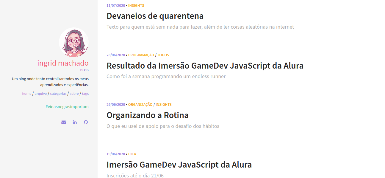 Print do primeiro layout do blog