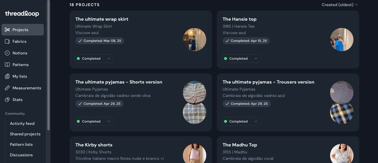 Minha lista de projetos atual