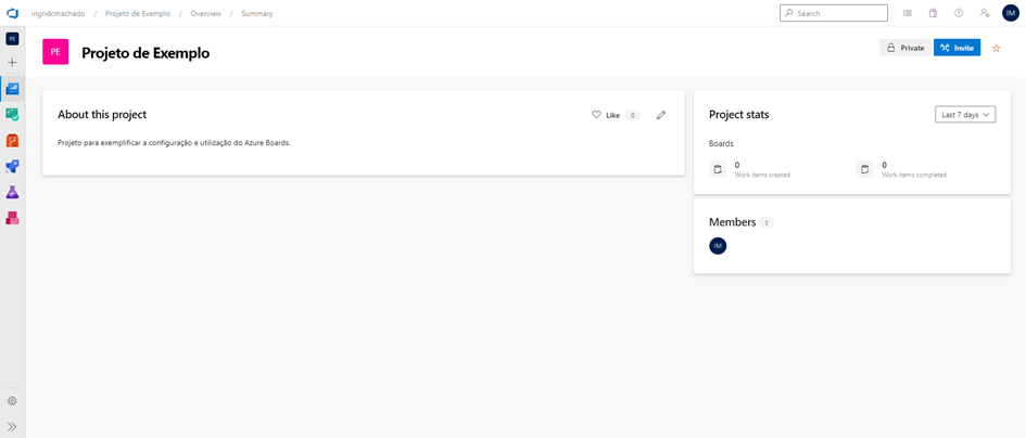 Página inicial do projeto no Azure