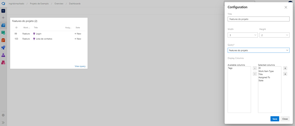 Configuração do widget