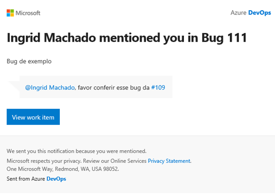 Exemplo de email enviado quando um usuário é marcado nos comentários