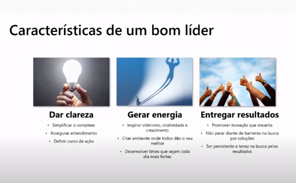"Slide mostrando as características de um bom líder"
