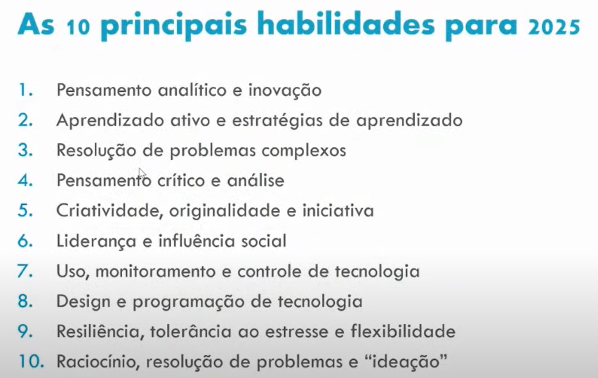 "Slide mostrando as 10 principais habilidades para 2025"