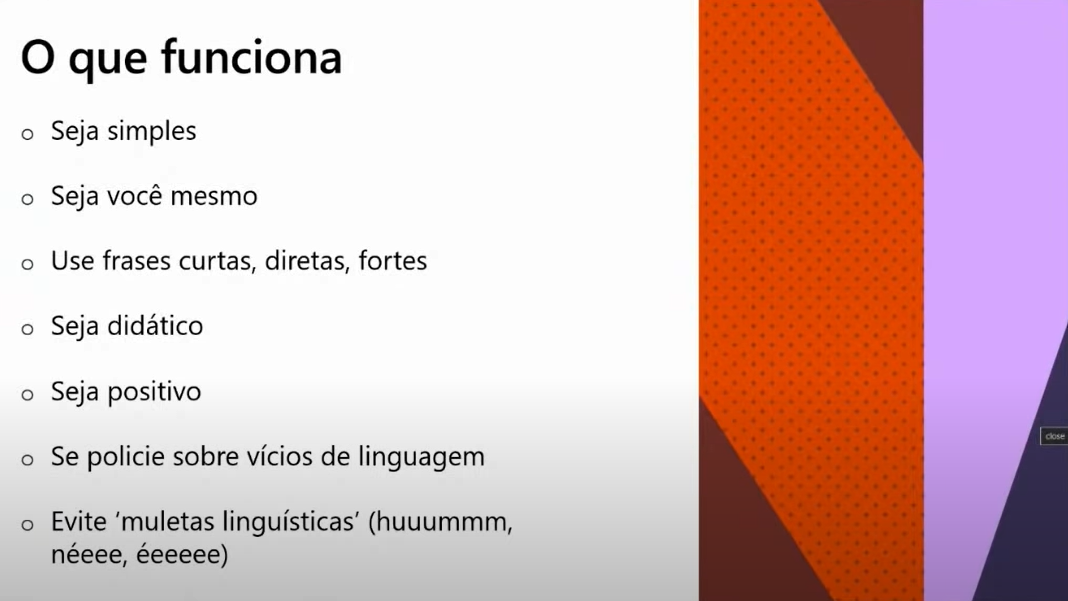 "Slide mostrando o que funciona na comunicação"