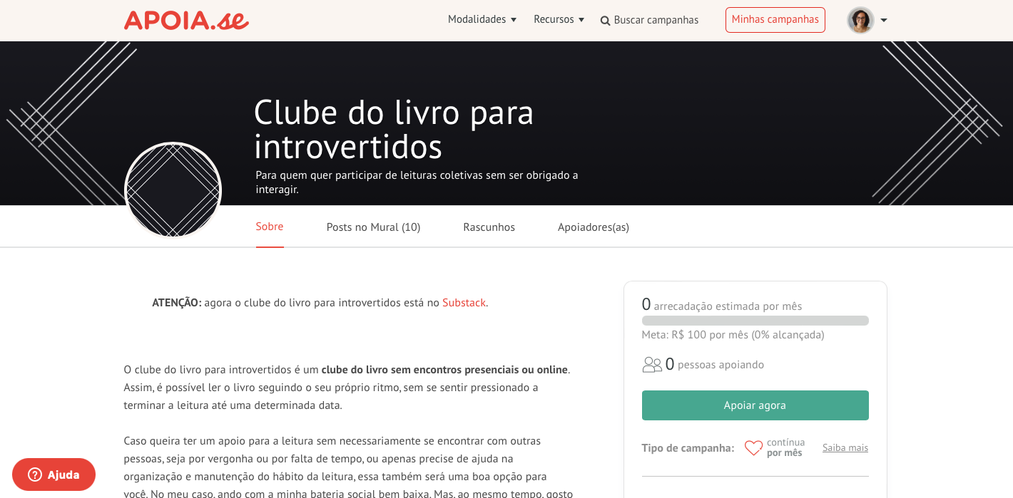 Primeira versão no Apoia.se