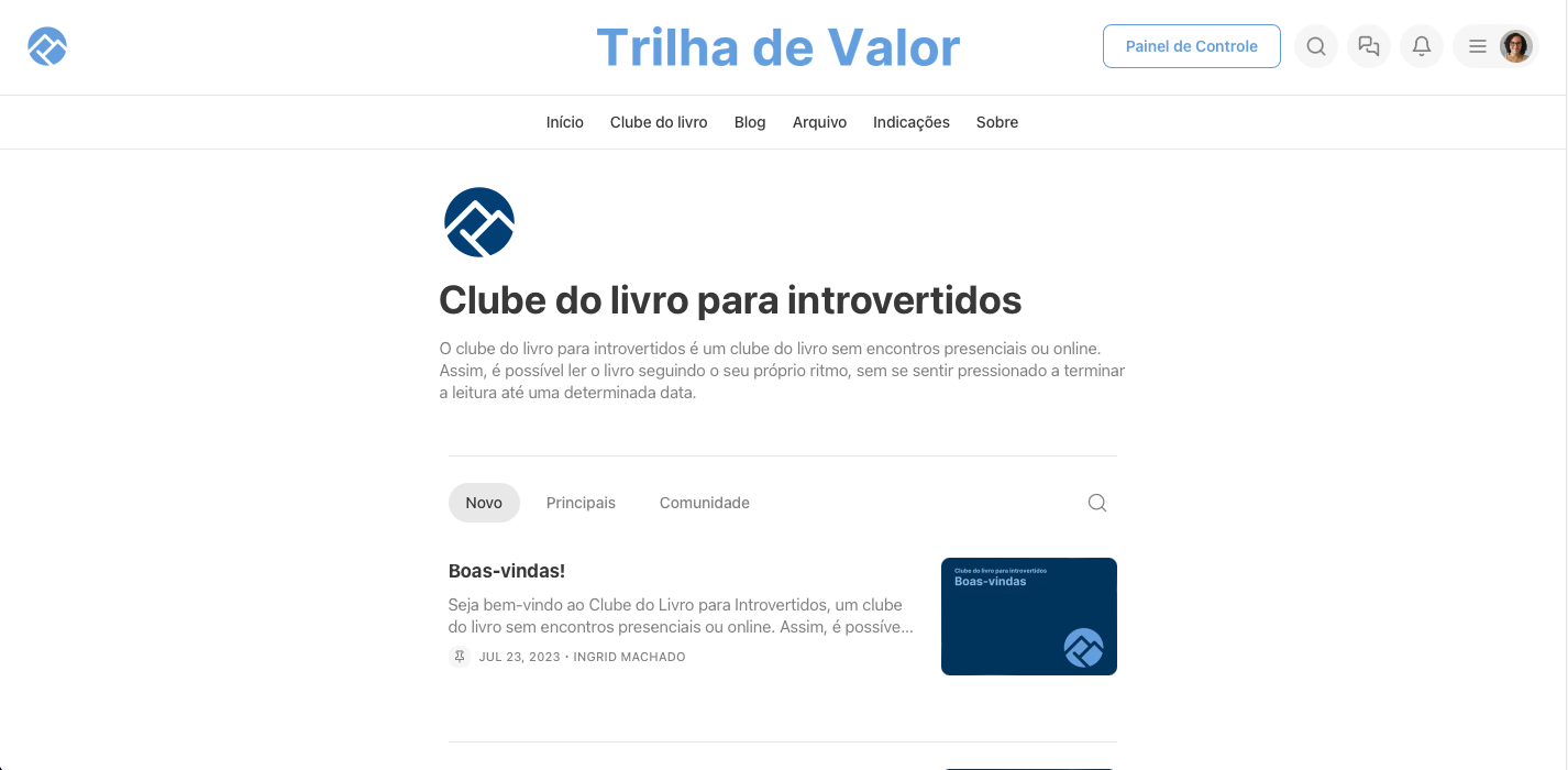 Página inicial do clube do livro na sua terceira versão