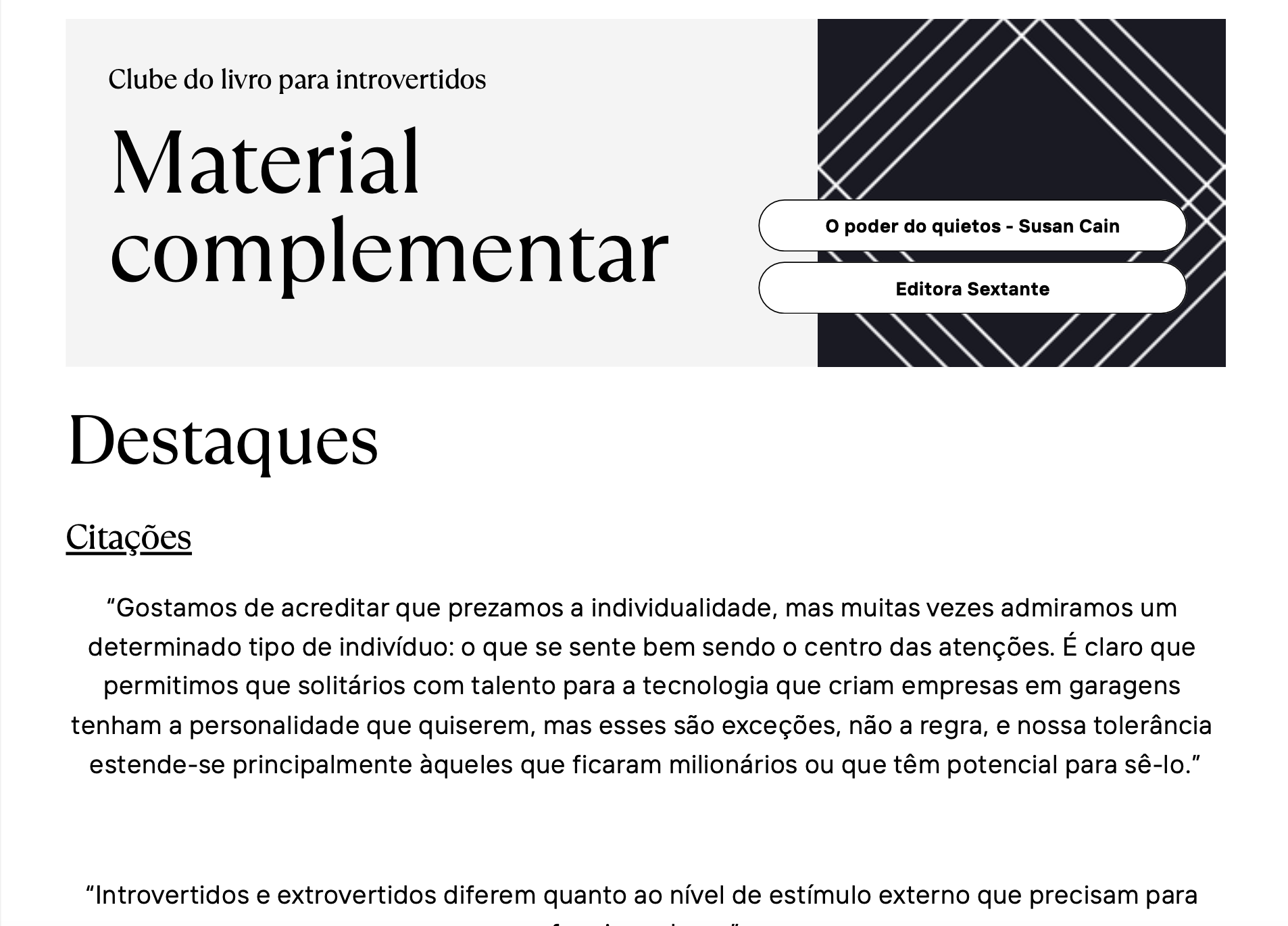 Material complementar com o primeiro layout
