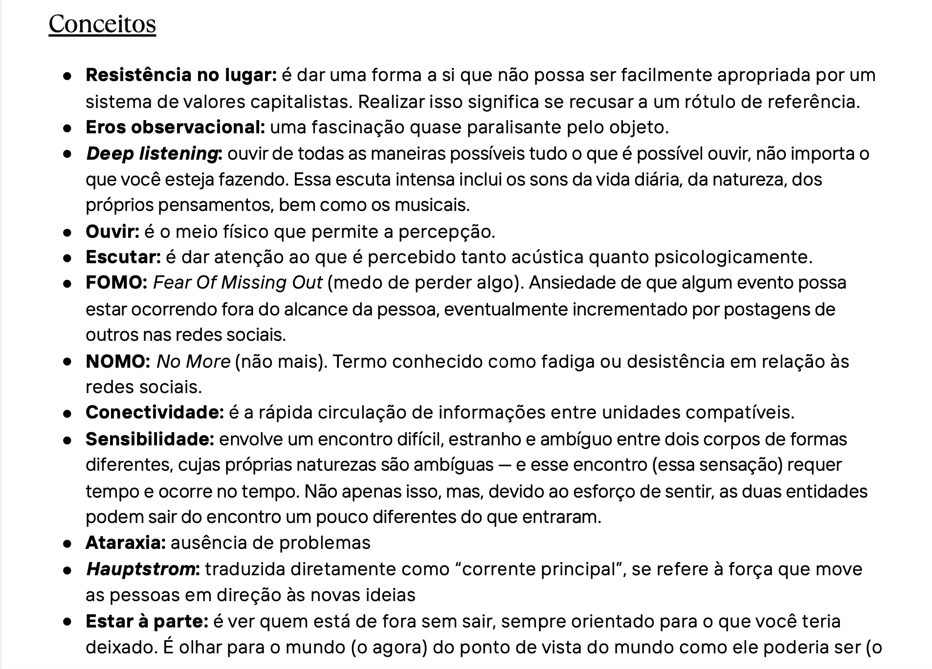 Print do material complementar, exibindo uma lista de conceitos com definições