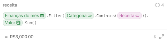 Print da fórmula para calcular a receita