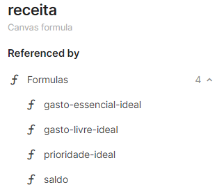 Print das fórmulas que usam o resultado do cálculo de receita