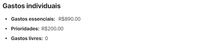 Print dos gastos individuais na página do relatório