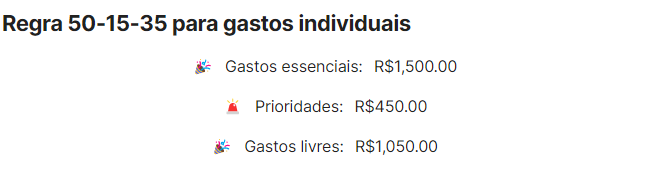 Print da regra 50-15-35 na página do relatório