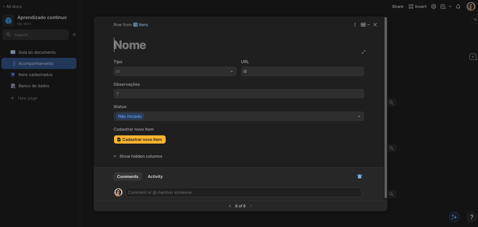 Inclusão de botão para cadastrar novo item sem fechar o modal