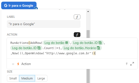 Print do menu de botões com a fórmula do exemplo sendo exibida