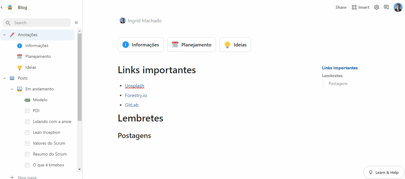 Gif mostrando como arrastar blocos entre as páginas
