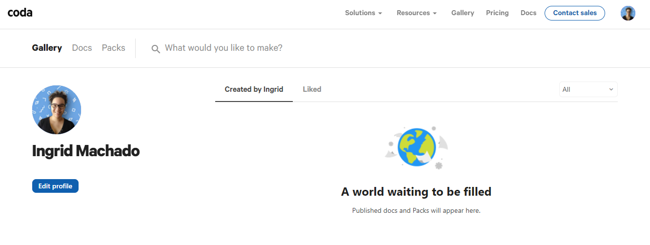 Print do perfil público criado dentro do Coda
