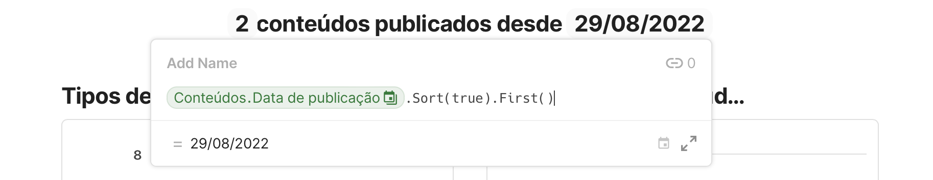 Página "Status" com a fórmula do cálculo do valor de posts publicados com o documento sendo exibida