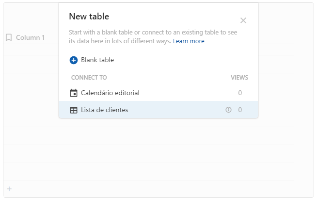 Print do modal com a opção de conectar na tabela "Lista de clientes" destacada