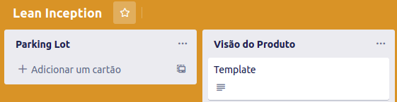 Trello com o Parking Lot e a Visão do Produto