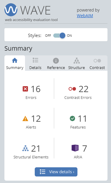 Resultado da análise na página inicial do blog rodando localmente, antes das alterações
