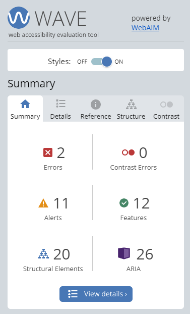 Resultado da análise na página inicial do blog rodando localmente, após as alterações