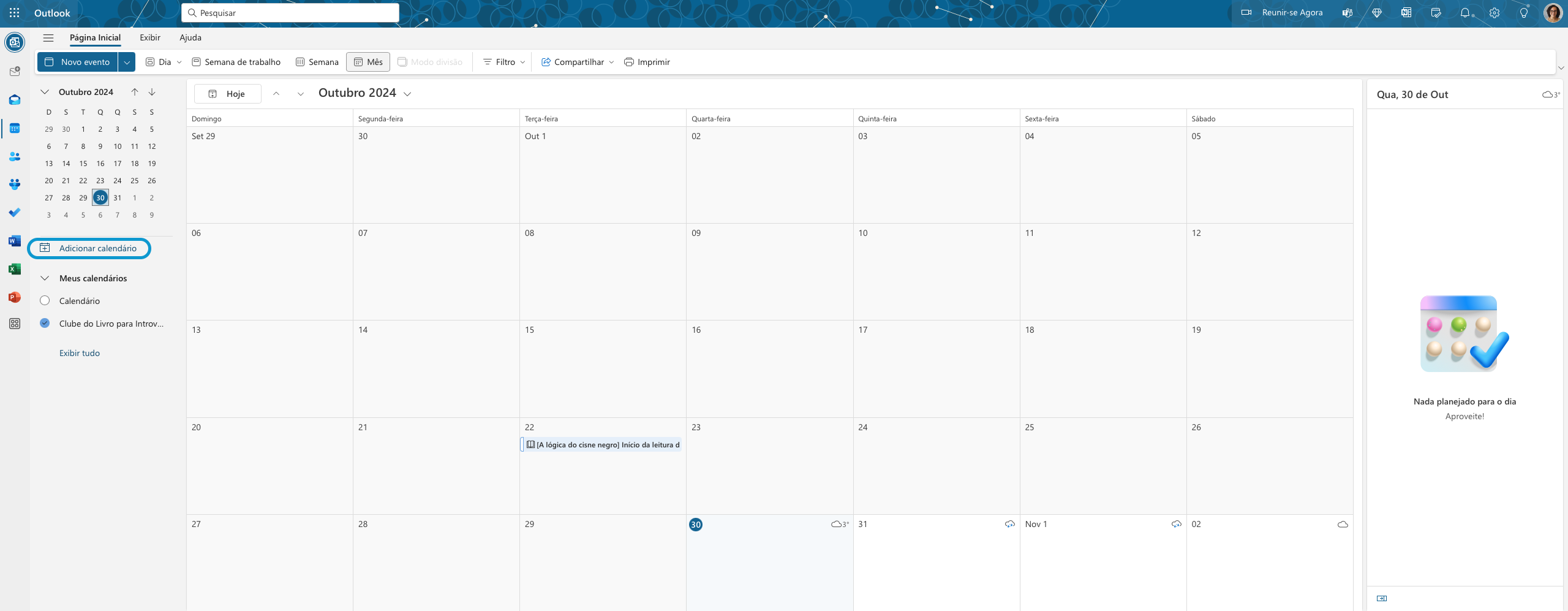 Tela inicial do Microsoft Outlook