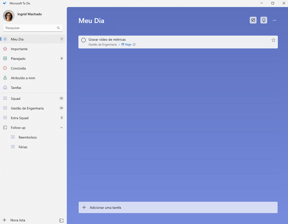 Print da tela do Microsoft To Do no Windows exibindo a lista inteligente "Meu Dia"