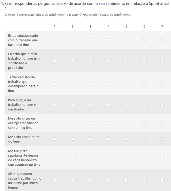 Formulário com escala likert