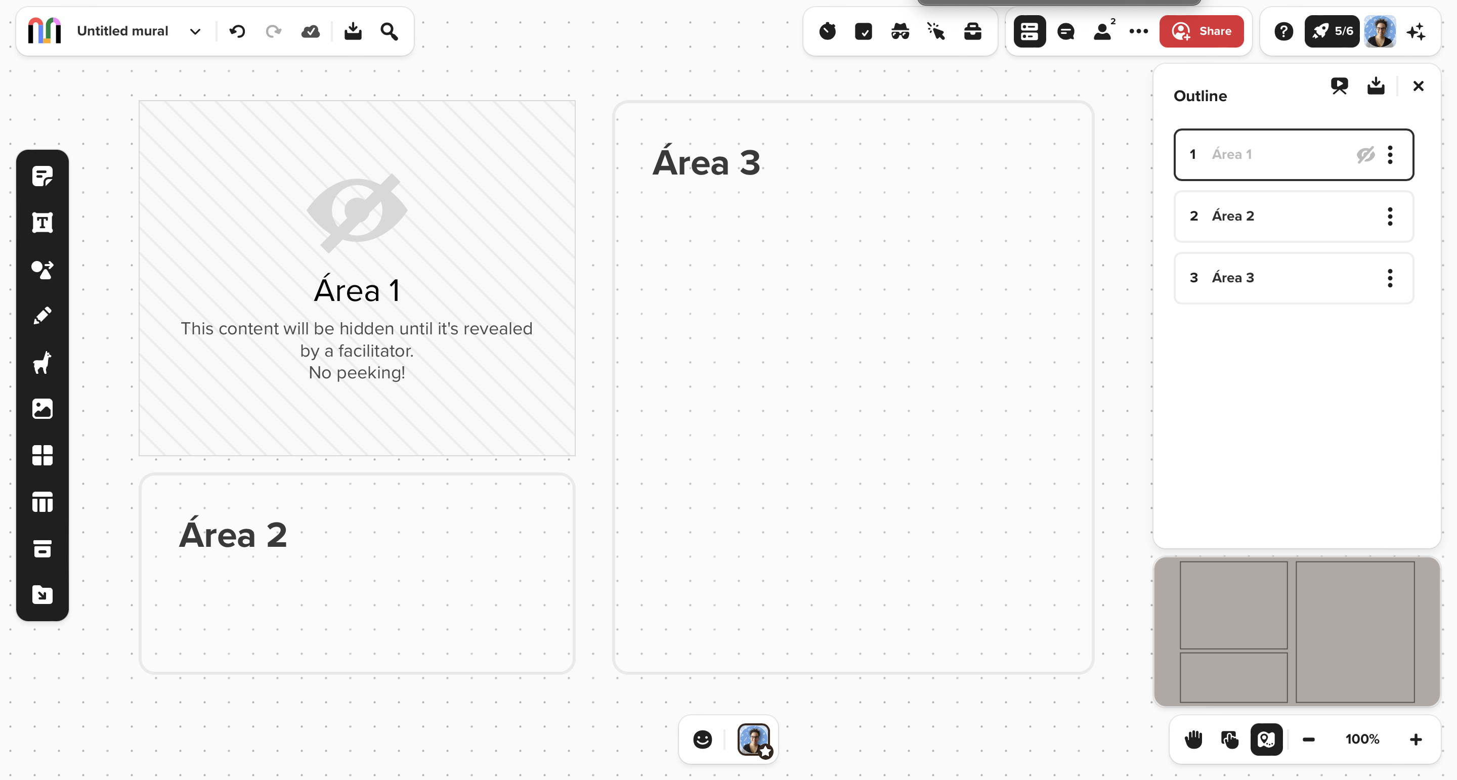 Print do quadro exibido as áreas com uma delas escondida atrás de uma mensagem