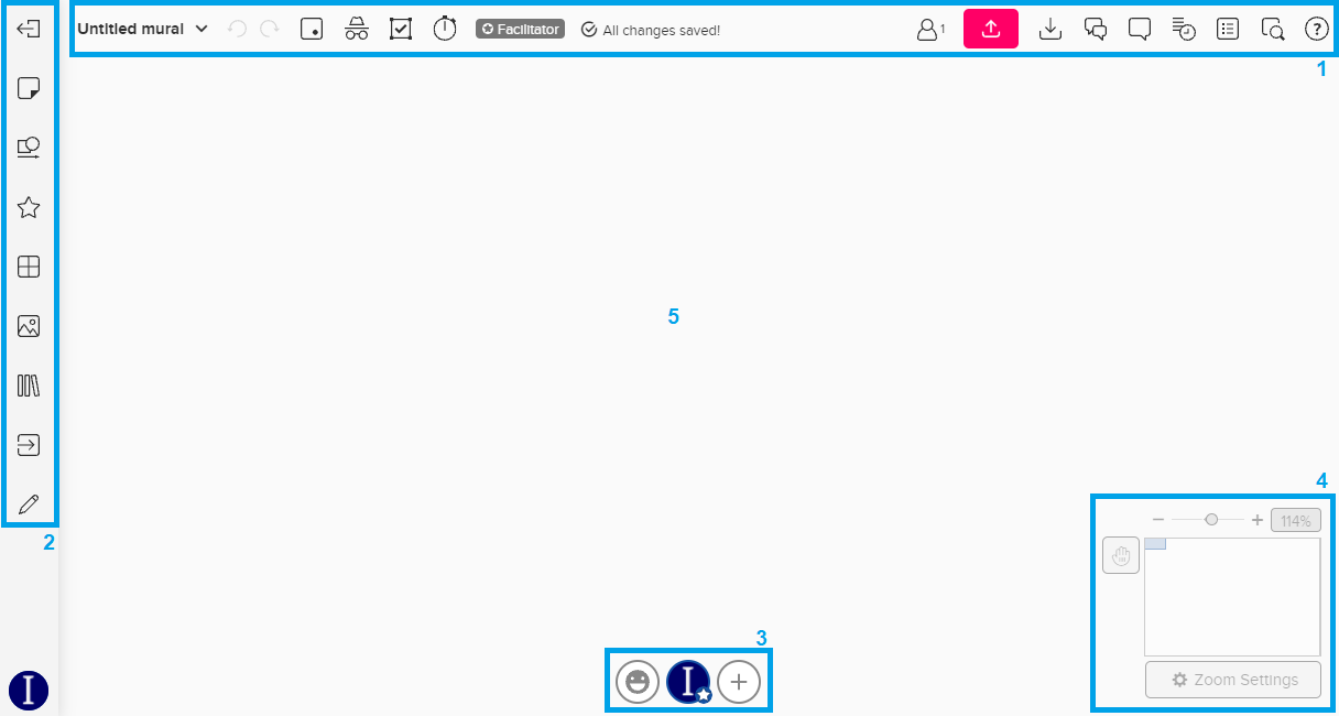 Print da tela inicial de um mural vazio com as marcações de cada área