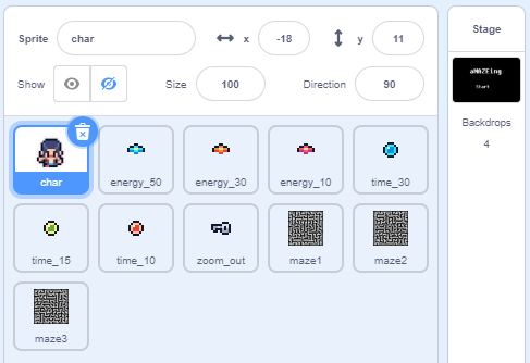 Sprites do jogo: personagem, itens e labirintos