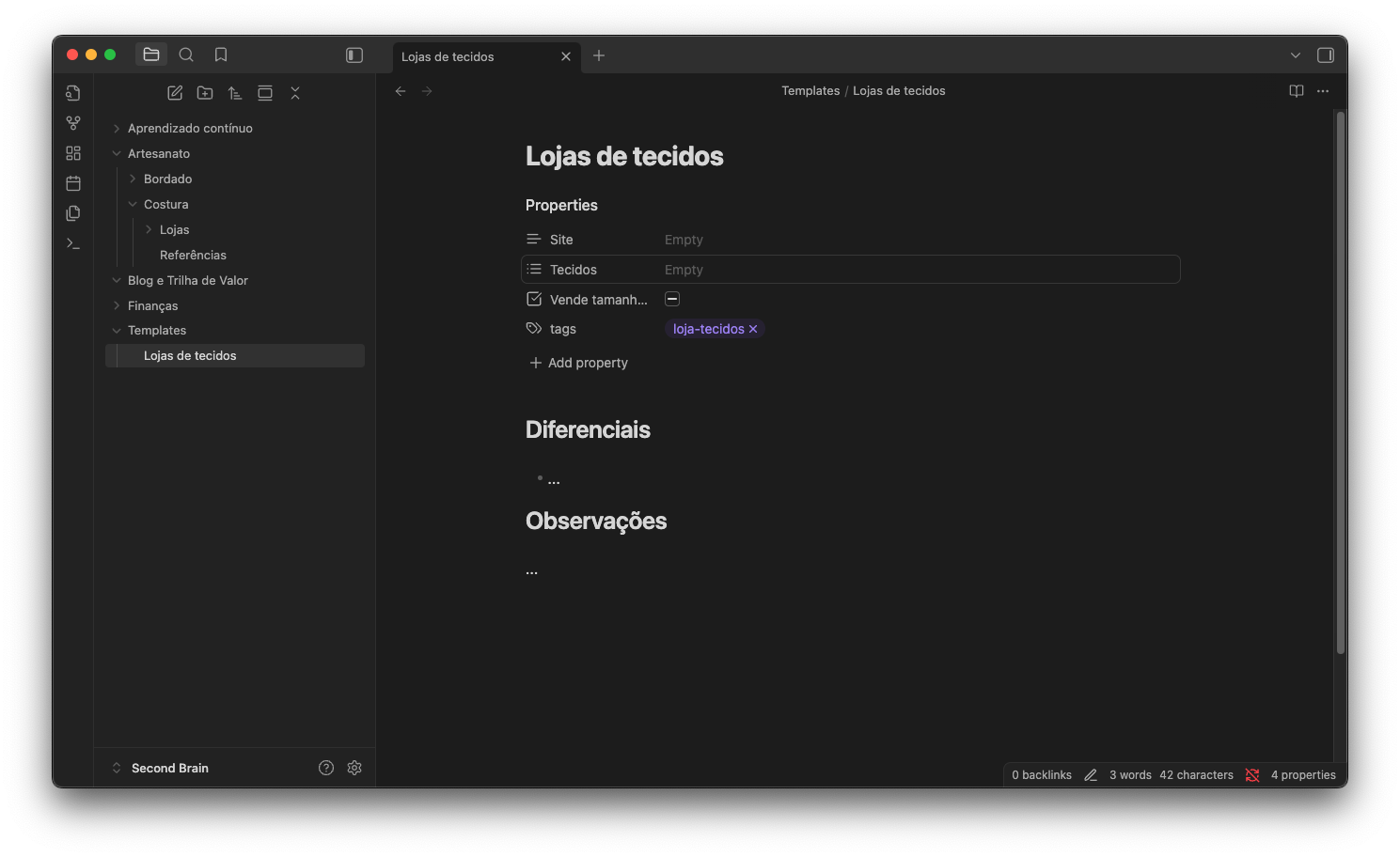 Template da nota de loja de tecidos