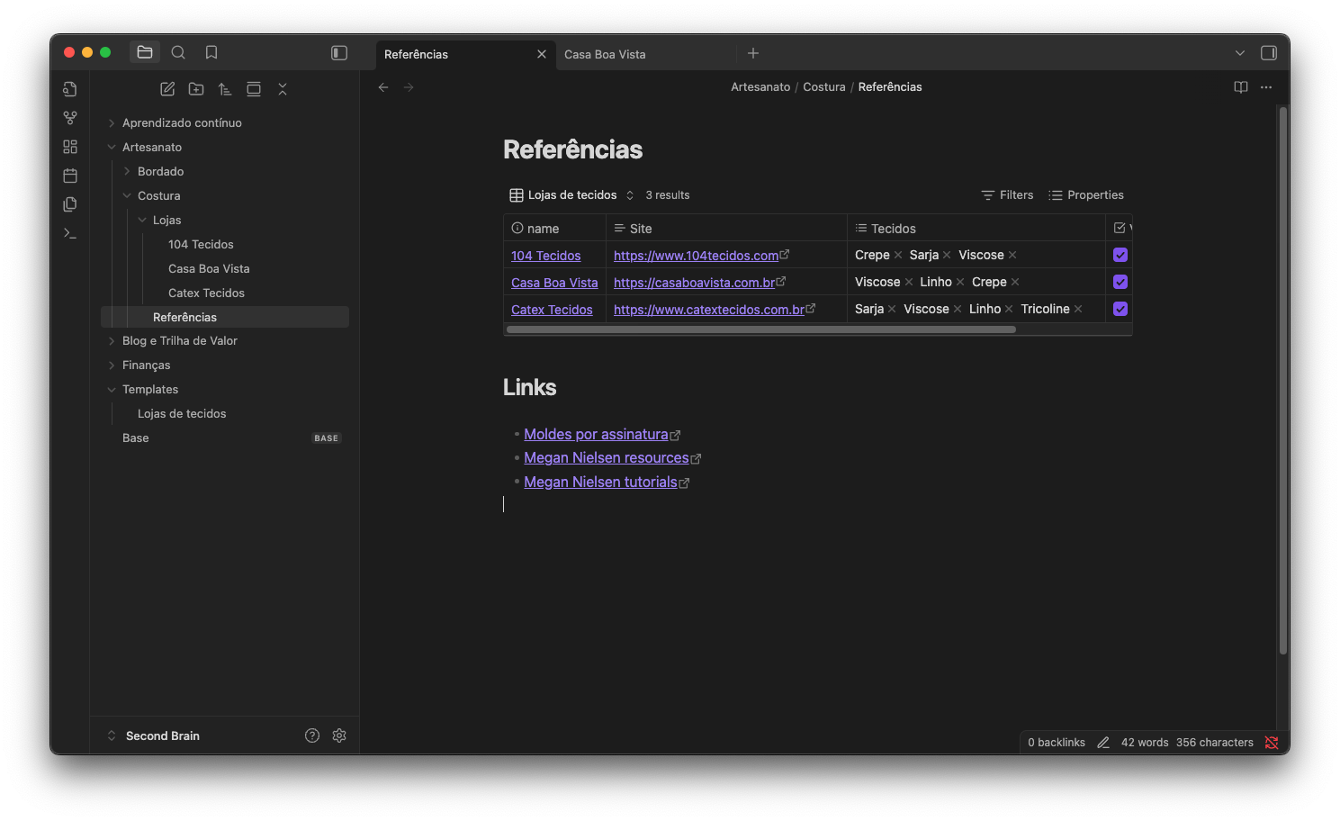 View da base com as notas do vault