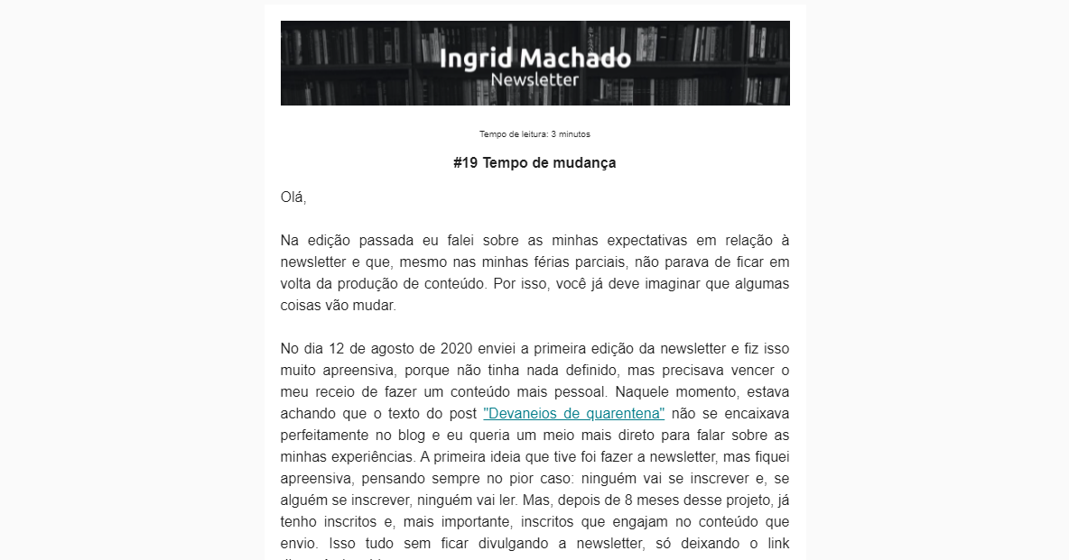 Print da parte inicial da newsletter enviada via Mailchimp