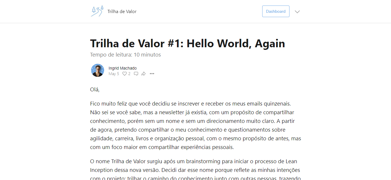 Print da parte inicial da newsletter enviada via Substack