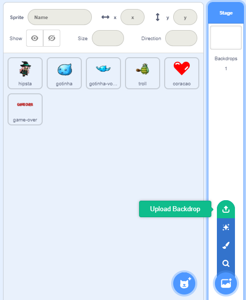 Tela para incluir os backdrops