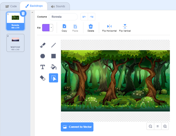 Área com os backdrops adicionados