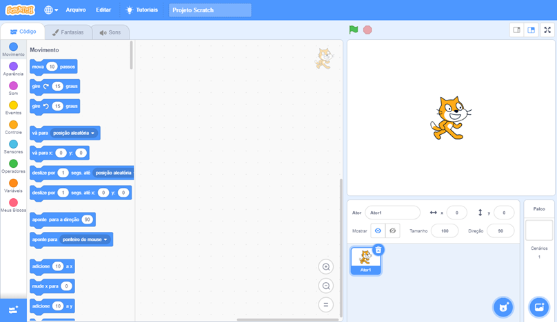 Tela inicial do Scratch
