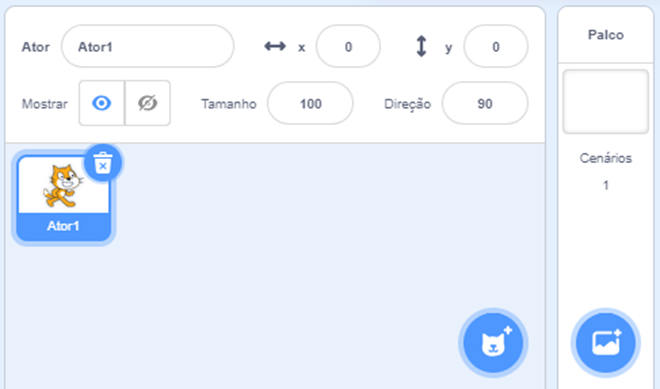 Painel inferior com os atores e o palco
