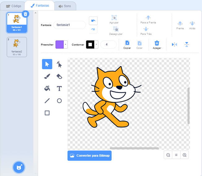 Imagem com a área de edição das fantasias
