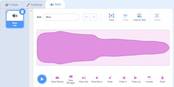 Imagem com a área de edição de som
