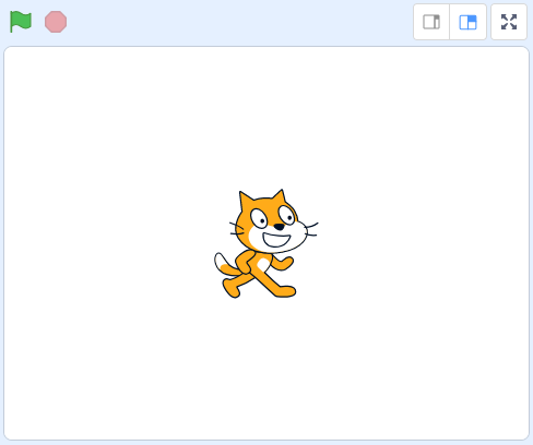 Aparência inicial do stage: fundo branco com o sprite de um gato amarelo