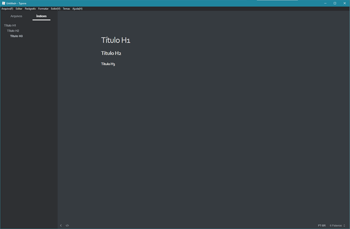 Interface do Typora com o tema escuro
