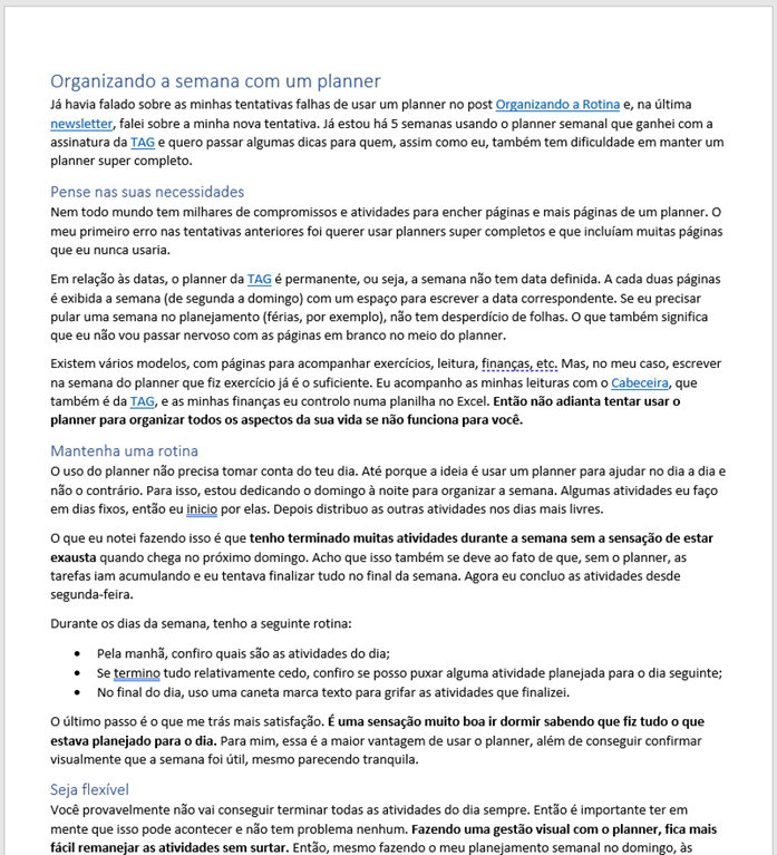 Texto do post formatado e revisado no Microsoft Word
